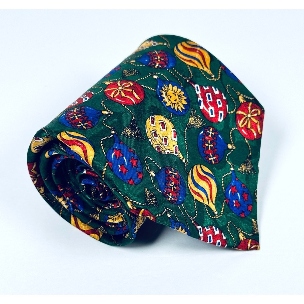 Robert Talbott Tie Mens Green Silk Novelty Ornaments Christmas Holiday Necktie - Picture 2 of 10